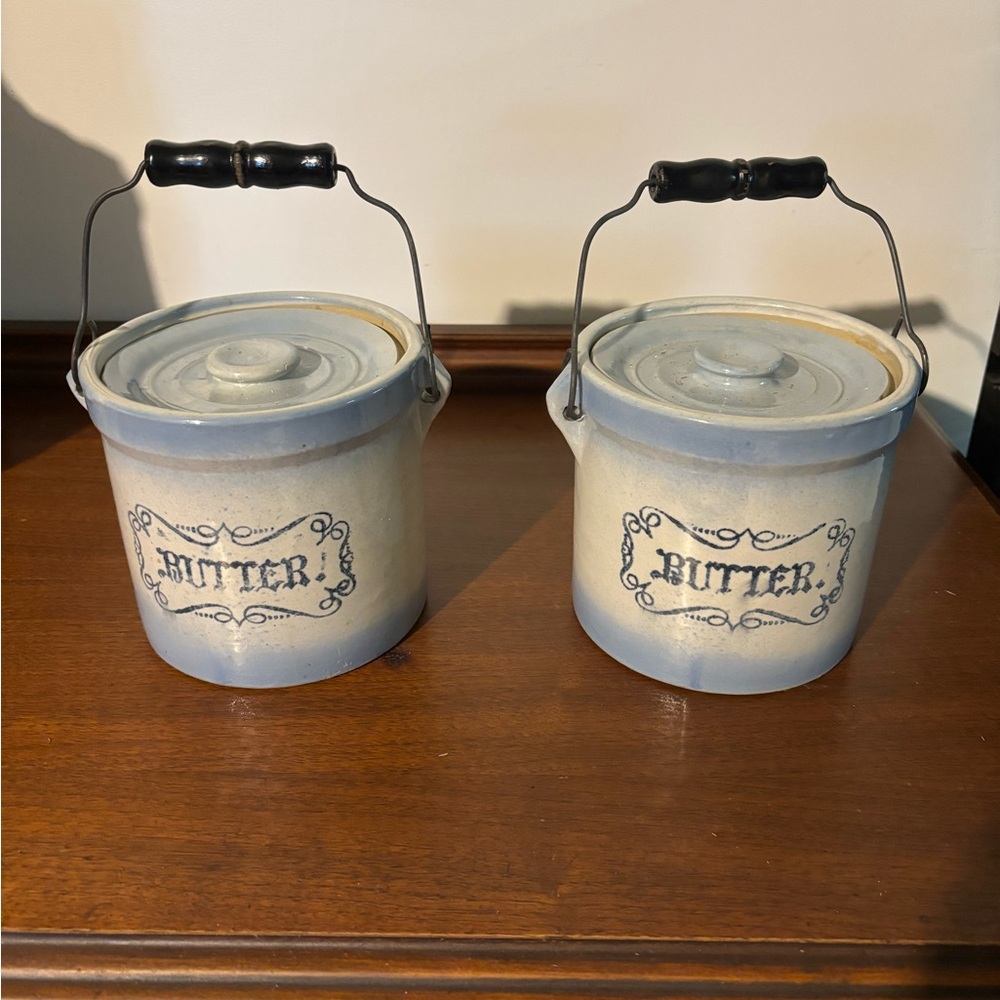 Vintage Butter Crocks with Handles
